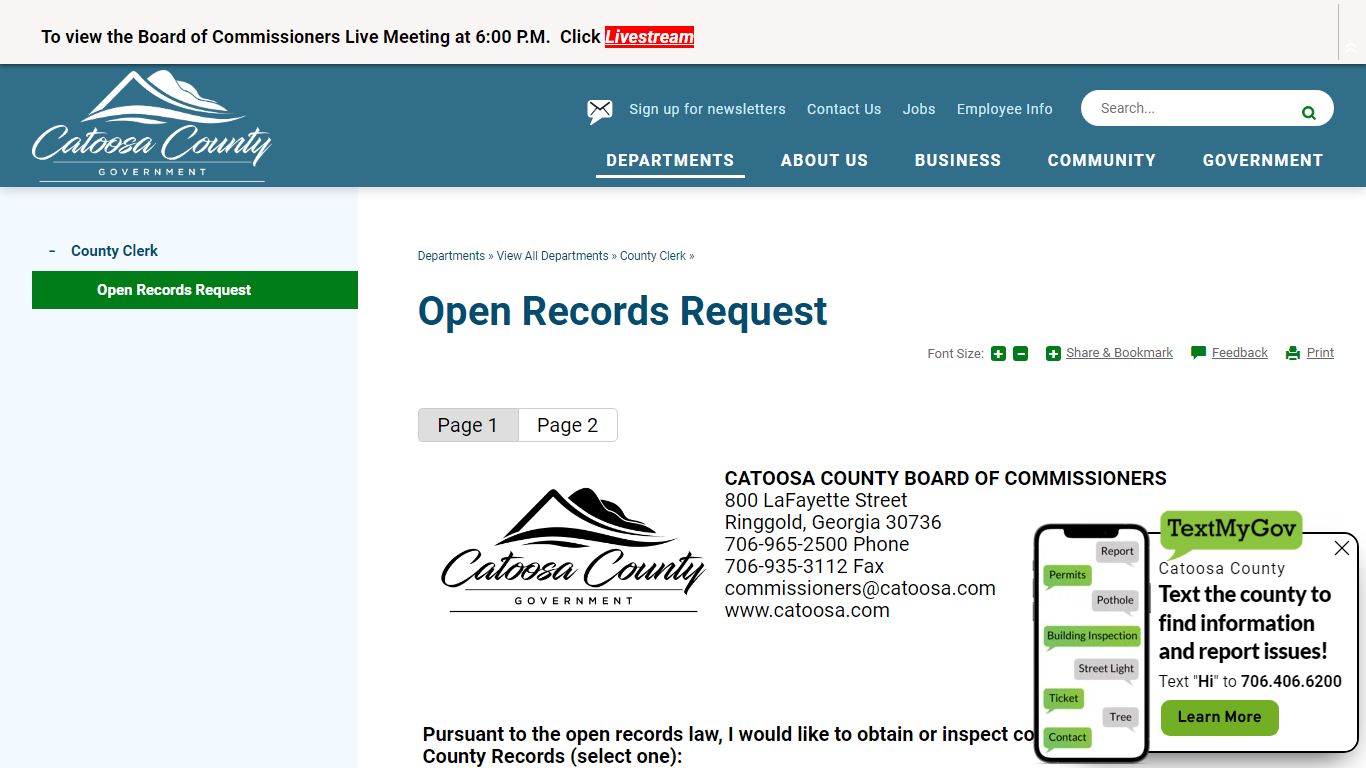 Open Records Request | Catoosa County, GA
